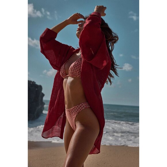 MONDAY Swimwear Capri Thong Bikini Bottoms in Lattice Geo - Picture 2 of 5